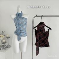 ราคา Halter Laced Up Contrast สีลายสก๊อตเสื้อกั๊กแขนกุดผู้หญิง 2025 ฤดูร้อนสไตล์ใหม่สไตล์เกาหลีออกแบบ Strapless Hot Girl Top (40210323314)