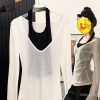 ราคา Aaiting สาวฮอต เสื้อยืดแขนยาวคอวีสีขาว รูปทรงเข้ารูป สำหรับผู้หญิง ปกป้องแสงแดด (28782166599)