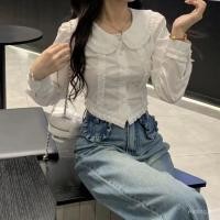 ราคา เสื้อผู้หญิงแขนยาวเอวสูง สีขาว ไซส์เล็ก ออกแบบ slim fit ดูผอม (41707342314)
