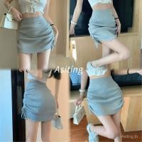 ราคา กระโปรงสไตล์ชาแนลสีเทาสำหรับฤดูร้อน ออกแบบเฉพาะสะโพกด้วยขอบจีบและเนื้อยางยืด (40310879230)