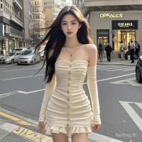 ราคา Aaiting กระโปรงท่อนบนกระดุมแถวเดียวสไตล์เกาหลีบริสุทธิ์พร้อมแขนเสื้อดีไซน์เซ็กซี่ชุดเดรสทรงสลิม (27166859639)