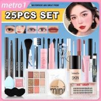 ราคา ชุดแต่งหน้า 25 ชิ้น สต๊อกสินค้าท้องถิ่น ชุดแต่งหน้าเครื่องสำอาง 25 ชิ้นหลายชิ้น มาส์ก คอนซีลเลอร์ ดินสอเขียนคิ้ว บลัชออน อายแชโดว์ พาเลตต์ อายไลเนอร์ แปรงแต่งหน้า มาสคาร่า ชุดความงามอเนกประสงค์ metro1