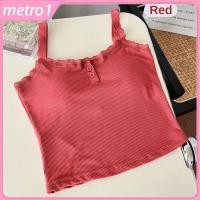 ราคา เสื้อกล้ามผู้หญิงแบบไม่มีแขนพร้อมบราในตัว เสื้อกล้ามสไตล์เกาหลีสีพื้นสุดเก๋ แฟชั่นฤดูร้อนที่หลากหลาย metro1 (50850915506)