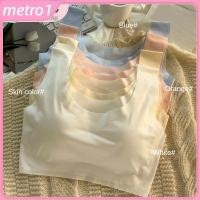 ราคา ชุดชั้นในผ้าไหมน้ำแข็งสีพื้นสำหรับผู้หญิง เสื้อชั้นในนอนไร้สายสำหรับเล่นกีฬา เสื้อกั๊กยืดหยุ่นไร้ตะเข็บ แผ่นเสริมแบบถอดได้ ระบายอากาศได้ดี metro1 (54550644852)