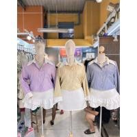 ราคา Maharani เสื้อเชิ้ตแขนยาวสาวอวบ ผ้าMicro Polyester อก 40 48 T111เสื้อคอปกลายรื้ว (28181379768)