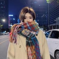 ราคา BEINIAN เวอร์ชั่นเกาหลี Mohair Warm Bib ผ้าคลุมไหล่ยาวฤดูใบไม้ร่วงฤดูหนาวหญิง Rainbow ลายสก๊อตผ้าพันคอแคชเมียร์เลียนแบบ (44162473955)