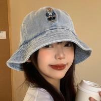 ราคา BEINIAN Bear ปัก Denim Bucket หมวกหญิงฤดูร้อนสไตล์ญี่ปุ่นเส้นรอบวงหัวใหญ่บังแดด Suns (44410454633)