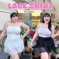 ราคา WP0053 กางเกงกระโปรงสาวอวบลูกไม้สีขาว ไม่บาง เก็บพุงทรงสวย กระโปรงมีซับใน (27050606664)