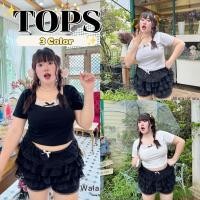 ราคา Walarat เสื้อคอเหลี่ยมแต่งลูกไม้ที่อก แถมยังติดโบอีก เนื้อผ้ายืดใส่สบาย ไม่ย้วย ผ้าเนื้อดีมากๆ (25136138408)