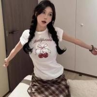 ราคา Suitcute เสื้อยืดสีขาวพิมพ์ลายเข้ารูปน่ารักเกาหลีแขนสั้นฤดูร้อน (25382617281)