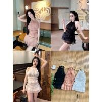 ราคา BK BRAND BK 59234 เซ็ตคล้องคอผูกหลังกระโปรงชั้นระบายดึงยางหลังมีซับในซิปข้างผ้าแคนดี้ (42773096348)