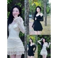 ราคา GOODLUCKSHOP GLS 9093 มินิเดรสผ้าลูกไม้ยืด เซตพร้อมเสื้อคลุมสไตล์สาวเวียด ดีเทลงานน่ารักมากกก (40618087680)