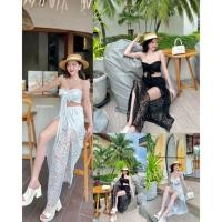 ราคา GOODLUCKSHOP GLS 8200 เซตผ้าลูกไม้ เกาะอกผูกโบว์ กระโปรงแหวกข้าง ชุดเที่ยวทะเล ชุดไปทะเล คาเฟ่ ชุดเที่ยวซัมเมอร์ (28315409563)