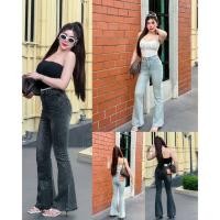 ราคา WSHOP WS 3502 JEANS กางเกงยีนส์ขาม้าผ้ายืดเอวสูงแต่งลูกไม้ตรงขอบเอวติดแต่งเพชรรอบตัว มีสองสี สียีนส์และสีดำ (26034665824)