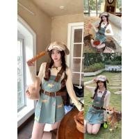 ราคา WSHOP WS 3333 JEANS เอี้ยมกระโปรงยีนส์สั้น ปักน้องหมาสีขาวขนนุ่มๆๆฟูๆ สายเอี้ยมและเข็มขัด เป็นสายหนังสีน้ำตาล (27838646607)