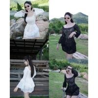 ราคา GOODLUCKSHOP GLS 2456 มินิเดรส มินิใจ ผ้าลูกไม้ยืด เปิดไหล่ มีซับในเป็นกางเกงนะคะ (24237289306)