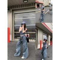 ราคา WSHOP WS 99022 JEANS กางเกงยีนส์ขายาวเอวสูง สียีนส์เข้ม มีกระเป๋าด้านหน้าและด้านหลัง ผ้าหนา (44461771263)