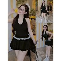 ราคา GOODLUCKSHOP GLS 63443 มินิเดรส สไตล์มินิมอล น้อยแต่มาก น้อยแต่ ทรงโชว์หลังกระโปรงบอลลูนแต่งลูกไม้ตัดสีชุด (43310923538)