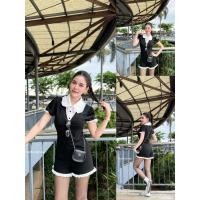 ราคา GOODLUCKSHOP GLS 83113 จั๊มสูทแขนตุ๊กตา ผ้ายืด ดีเทลแต่งคอปกสลับสีชุด ขอบกางเกงแต่งระบาย (42911542400)
