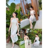 ราคา GOODLUCKSHOP GLS 56089 เดรสผูกคอดีเทลดอกไม้ช่วงคอ ผ้าลูกไม้ยืดนะคะ ลูกไม้จะมีความนูนความเพชรๆวิ้งๆ (41251477743)