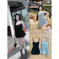 ราคา BK BRAND BK 11735 เซตสายเดี่ยวมินิเดรสผ้าพื้น งานเสริมฟองน้ำ สายปรับได้ผ้ายืดใส่สบายมาพร้อมกางเกง (41024144190)