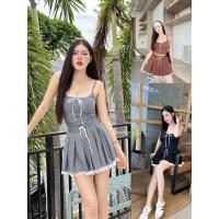 ราคา GOODLUCKSHOP GLS 4010 เซ็ทสายเดี่ยวคู่กระโปรงจับจีบเทนนิส เพิ่มดีเทลลูกไม้ สายเดี่ยวปรับสายได้นะคะ กระโปรงมีซับใน (28964862714)