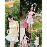 ราคา GOODLUCKSHOP GLS 8014 มินิเดรส ผ้าลายริ้วโทนหวาน ดีเทลแต่งลูกไม้ สม็อคหลังมีซิปข้างเพื่อความสวมง่ายด้วยน๊าา (26814863768)