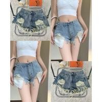 ราคา WSHOP WS 3008 JEANS กางเกงยีนส์ขาสั้นเอวสูง กระเป๋าแลบ แต่งขาดข้างหน้า เซ็กซี่มาก (26732228856)
