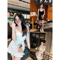 ราคา BK BRAND BK 88194 งานเซตสองชิ้นบอดี้สูทผ้าร่องสวยเสริมฟองน้ำ มาพร้อมกระโปรงทรงเอสกรีนน้องหมา (26442364817)