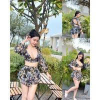 ราคา GOODLUCKSHOP GLS 4786 ชุดเซตผ้าชีฟอง ลายดอกกุหลาบ เสื้อแขนยาวแขนพอง ชุดเที่ยวทะเล ชุดไปทะเล คาเฟ่ ชุดเที่ยวซัมเมอร (26176456209)