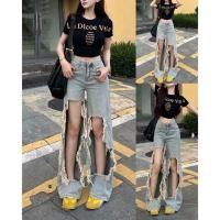 ราคา WSHOP WS 3339 JEANS กางเกงยีนส์เอวสูงขากระบอก แต่งขาดขาและด้านหลัง เท่มาก (24444382459)