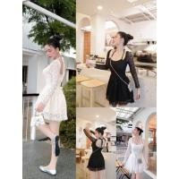 ราคา GOODLUCKSHOP GLS 37255 มินิเดรส ผ้าลูกไม้ยืด ดีเทล ซับชิ้นด้านในผูกคอ กระโปรงติดลูกไม้ชาย (41858871323)