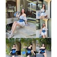 ราคา GOODLUCKSHOP GLS 0093 เซ็ทผ้ายีนส์แต่งระบายผ้าแก้วเนื้อพริ้ว ทรงเปิดไหล่ ช่วงต่อกระโปรงจะเป็นทรงตัวVหน้าใส่แล้ว (27965404601)