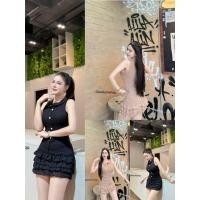 ราคา GOODLUCKSHOP GLS 23501 มินิเดรส ผ้าถักโคลเช คอปกบัว กระโปรงระบายชั้น กระดุมมุกเพิ่มลูกเล่นให้ช (55600691303)