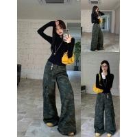 ราคา WSHOP WS 2400 JEANS กางเกงยีนส์เอวสูงขากระบอก ลายทหารมีกระเป๋าด้านข้าง ทรงสวย (44360801332)