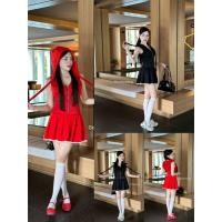 ราคา GOODLUCKSHOP GLS 15260 มินิเดรส ดีเทลหมวกฮูด กระโปรงจับจีบ ช่วงเอวเข้าทรงพอดีตัว ซิปผ่าด้านหน้า (46650835915)