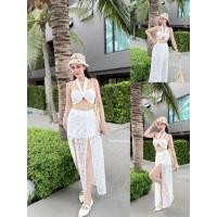 ราคา GOODLUCKSHOP GLS 87819 เซตผ้าลูกไม้ เกาะอกผูกโบว์ คู่กระโปรงแหวก 2 ข้าง เสื้อผูกโบว์หรือผูกคอก็ได้นะคะ (29137206295)