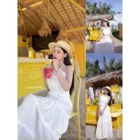 ราคา GOODLUCKSHOP GLS 48548 เดรสสีขาวแนวสาวหวานสดใส ดีเทลแต่งระบายทั้งชุด กระโปรงยาวจับคู่เสื้อโชว์หลังผูกคอ (40355076760)