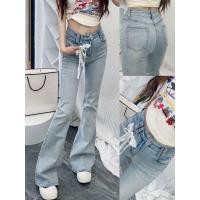 ราคา WSHOP WS 1102 JEANS กางเกงยีนส์เอวสูงขาม้าผ้ายืด แต่งดีเทล ลูกไม้ ห้อยๆๆสีขาว น่ารักมาก (41853419412)
