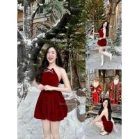 ราคา GOODLUCKSHOP GLS 0364 Jumpsuit จั๊มกางเกงบอลลูน บอลลูน ดีเทลผูกหลังผูกคอผ้ามุงสีขาว MERRY คริสต์มาส (24938164420)