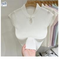 ราคา เสื้อแขนสั้นสไตล์จีน กระดุมโบว์โบราณ คอตั้งลายฉลุ เนื้อผ้า ใส่สบาย ใส่ได้ทุกฤดู (41424720061)