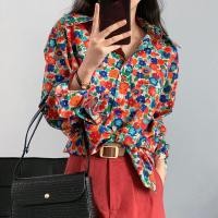 ราคา เสื้อเชิ้ตแขนยาว ลายดอกไม้ สไตล์ฮ่องกง วินเทจ สําหรับผู้หญิง (23635176584)