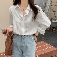 ราคา เสื้อเชิ้ตแขนยาว ลายทาง สีขาว สไตล์ฝรั่งเศส สําหรับผู้หญิง (20407972145)