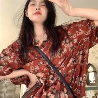 ราคา เสื้อเชิ้ตแขนสั้น พิมพ์ลายดอกกุหลาบ สไตล์ฮ่องกง วินเทจ ทรงหลวม กระชับสัดส่วน แฟชั่นฤดูร้อน สําหรับผู้หญิง (23034157742)