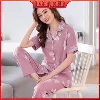 ราคา เสื้อคนแก่ Langsha ชุดนอนผ้าฝ้าย100 ระดับไฮเอนด์สำหรับผู้หญิงฤดูร้อนแขนสั้นกางเกงคาร์ดิแกนสำหรับคุณแม่วัยกลางคน (28784201875)