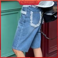 ราคา เกาหลีอินยอดนิยมผลิตภัณฑ ์ เดียวลูกไม ้ เอวสูงหลวมตรงกางเกงยีนส ์ ห ้ าจุดสาวฤดูร ้ อนกางเกงกลาง (28034158125)