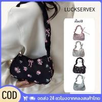 ราคา มีสินค้า กระเป๋าสะพายไหล่สไตล์เกาหลี ดีไซน์โบว์ดอกไม้ ผ้าแคนวาสจีบ การจับคู่สี 4 สี (40925322868)