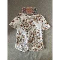 ราคา เสื้อยืดแขนสั้นทรงครอปพิมพ์บายดอกไม้มือสอง Size XS แบรนด์ H M ของแท้ สภาพ 90 (43623238116)