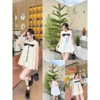 ราคา GOODLUCKSHOP GLS 71864 มินิเดรสดีเทลน่ารักๆ ลุคหวานๆ แต่งปกคอบัว เพิ่มโบว์สีดำตัดสีชุดลายจุด (41968921727)