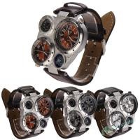 ราคา พูดคูล คุณภาพสูง OULM Dual Time Zones Movements Watch Big Dial Leather Sports (42517354976)